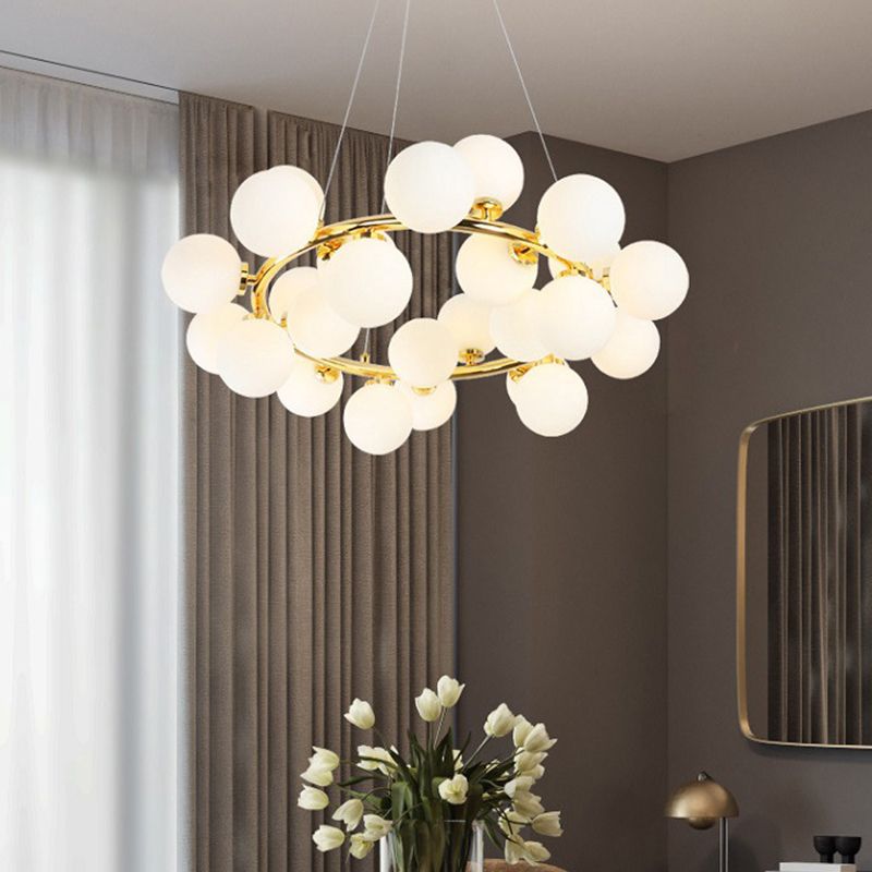25 Bulbs Dining Room Hanging Lamp Kit Simple Chandelier Light Fixture with Round Glass Shade