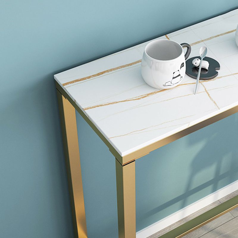 Glam 1/3 Pieces Bar Table Set Rectangle Stone Counter Table with  Stools for Milk Tea Shop