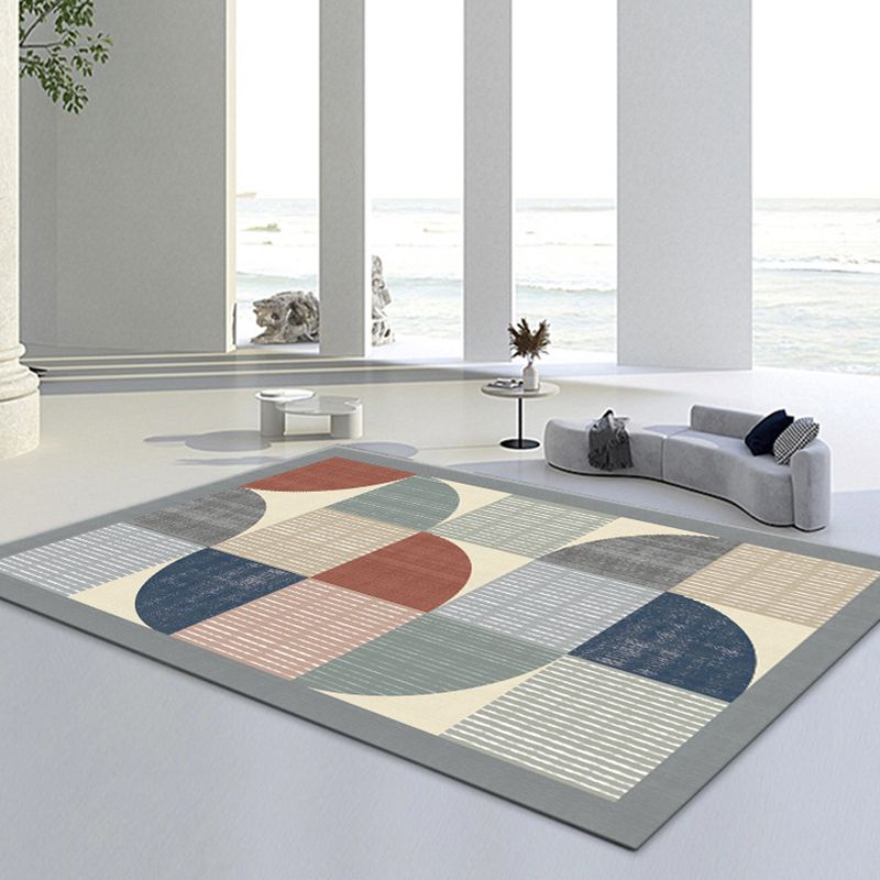 Trendy Contemporary Indoor Rug Simplicity Geometry Design Polyester Carpet Rectangle Friendly Washable Rug for Living Room