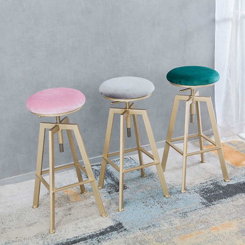 Backless Upholstered Bar Stool Metal Adjustable Height Bar Stool with Gold Legs