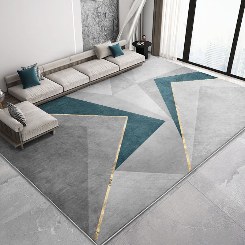 Modern Living Room Area Rug Color Block Polyester Area Carpet Non-Slip Backing Rug