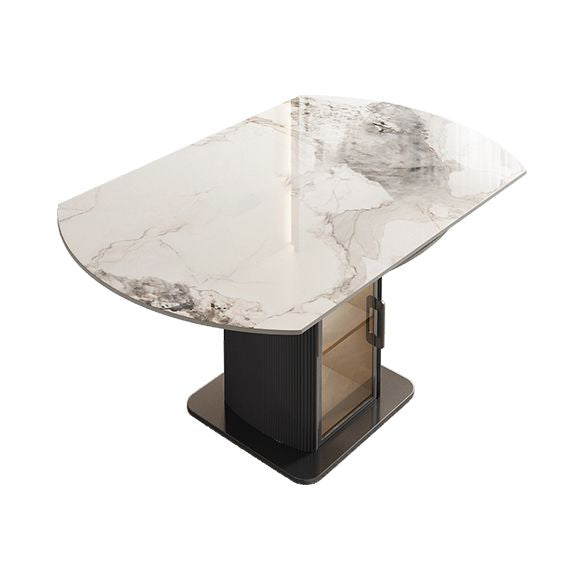 Nordic Sintered Stone Table Set of 5/7 with Round Table Foldable Dining Set with Leather Chairs