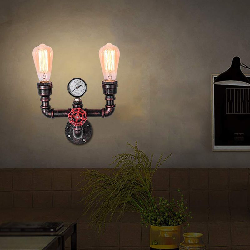 Rust Industrial Metal Wall Sconce Pipe Shape Wall Light for Living Room