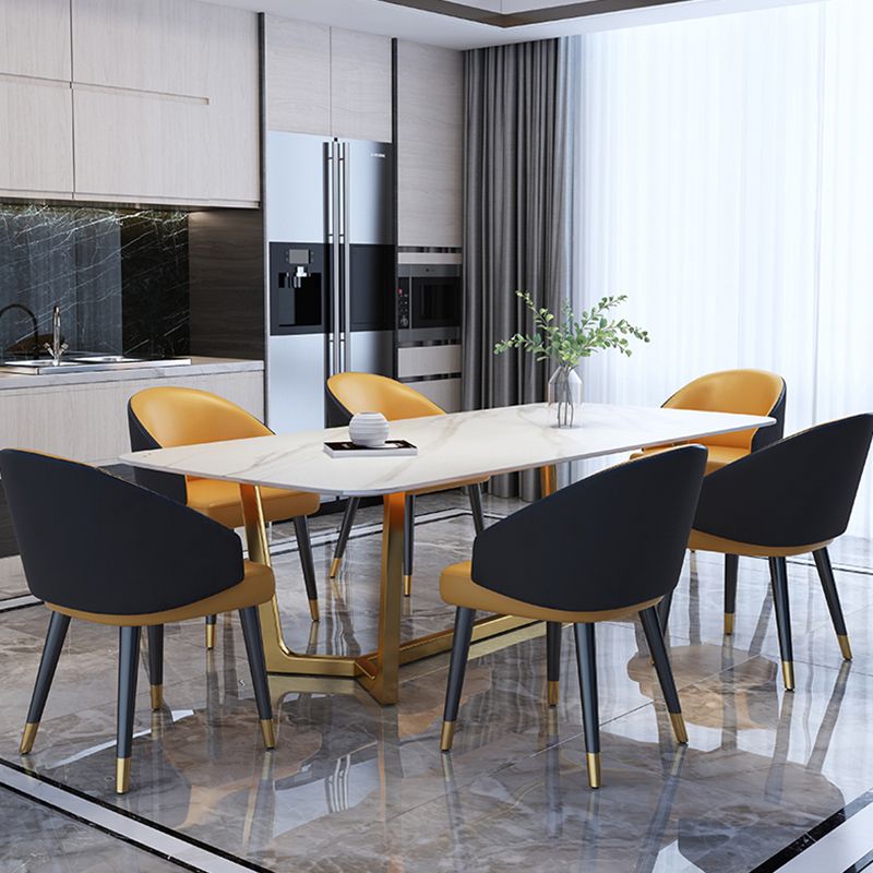 Luxury Sintered Stone Top Table Rectangle Table with Gold Trestle Base