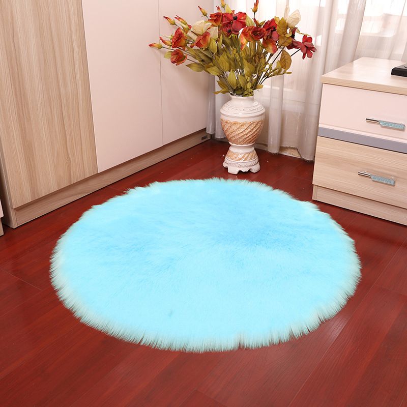Trendy Round Shag Area Rug Casual Plain Indoor Rug Polyester Stain Resistant Carpet for Home Decor