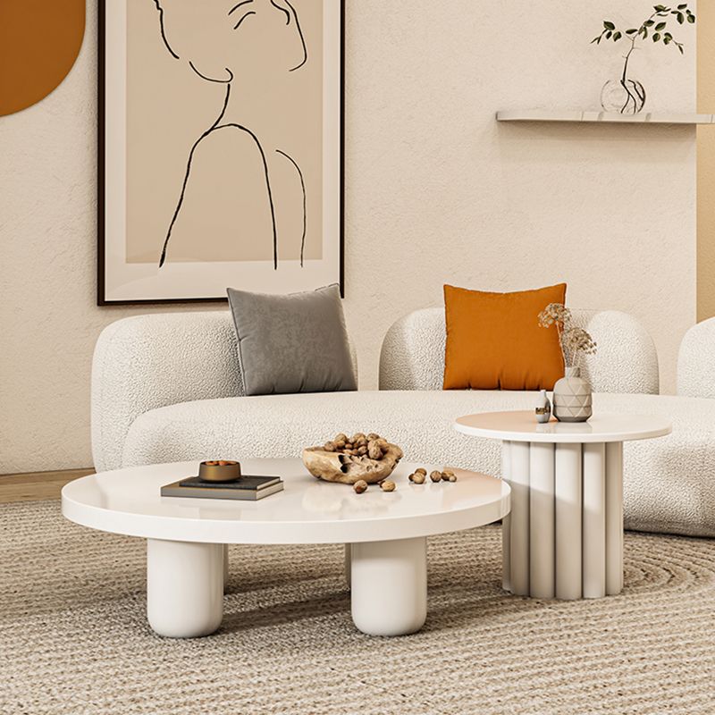 Solid Wood 4 Legs Coffee Table Round Minimalist Coffee Table