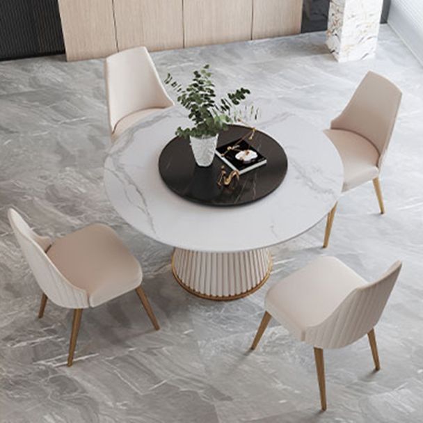 Glam 1/4/7 Pieces Round Dinette Set White Sintered Stone Dining Table Set with Turntable