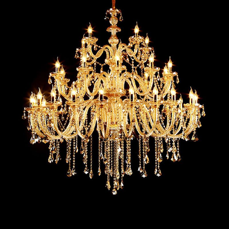 Amber Crystal Gold Hanging Pendant Curvy Arm 24 Lights Traditional Chandelier Lighting