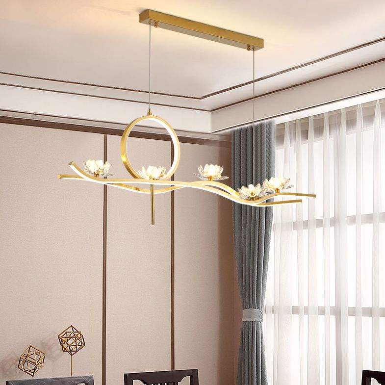 Luces colgantes colgantes de metal dorado lámparas colgantes lineales contemporáneas para comedor