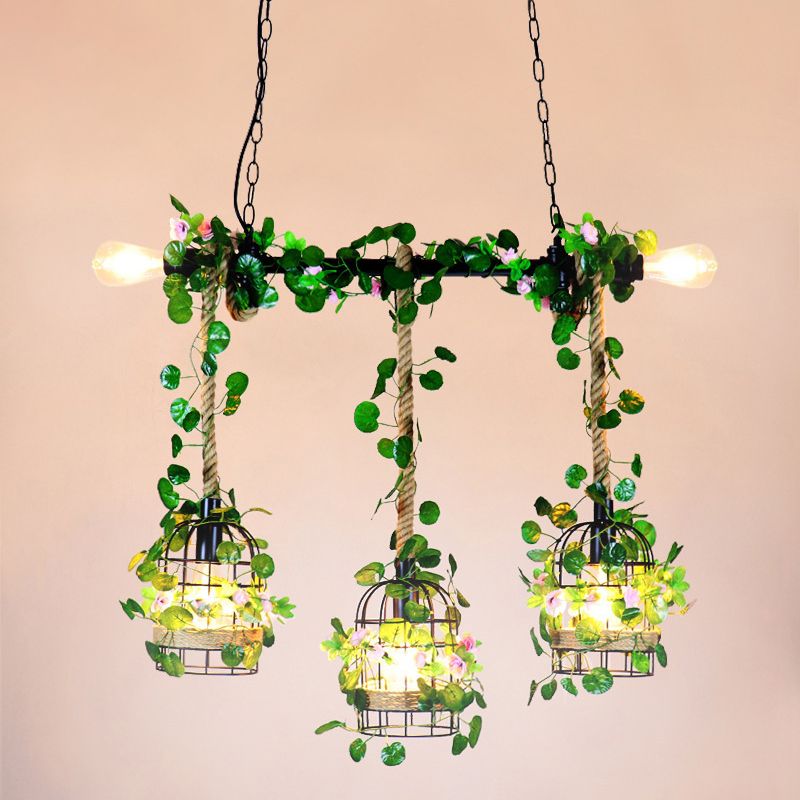 Black Metal Plant Island Ceiling Light Rustic Pendant  Lighting for Restaurant