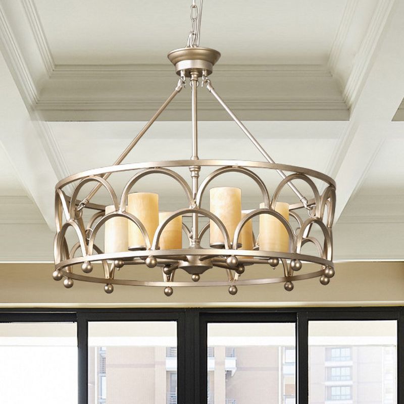 8 lichten marmeren hanger kroonluchter traditionele gouden cilindrische slaapkamer plafondlamp met ronde kooi