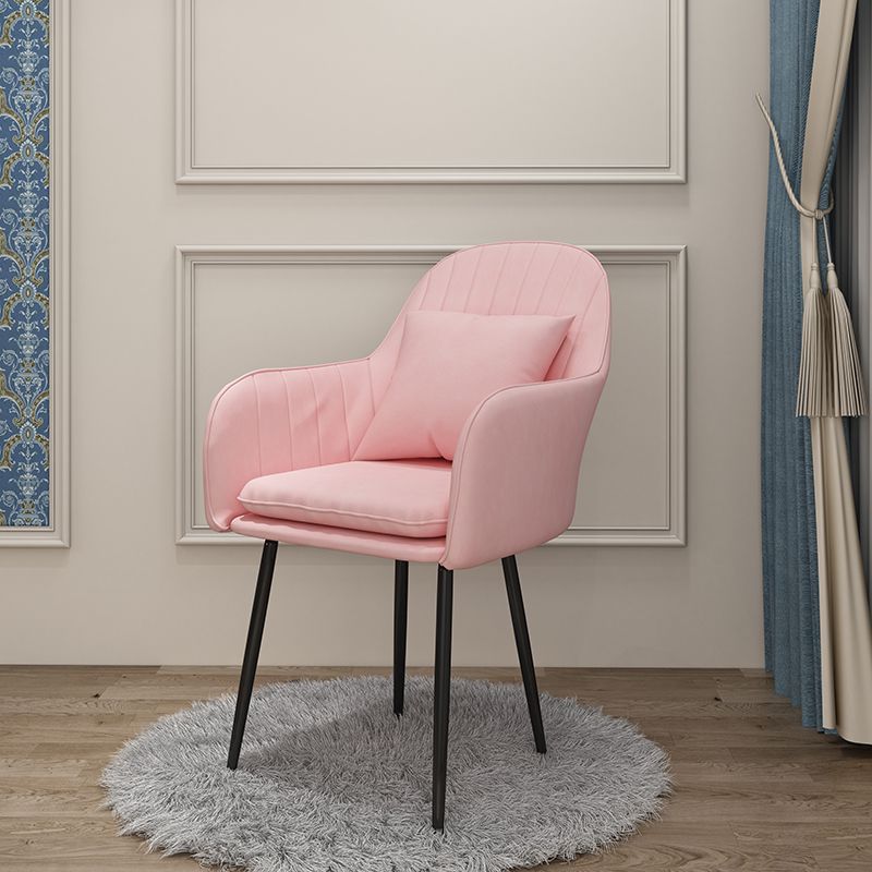 Glam Dining Arm Chair Solid Back Side Chair with 4 Metal Legs for Home Use