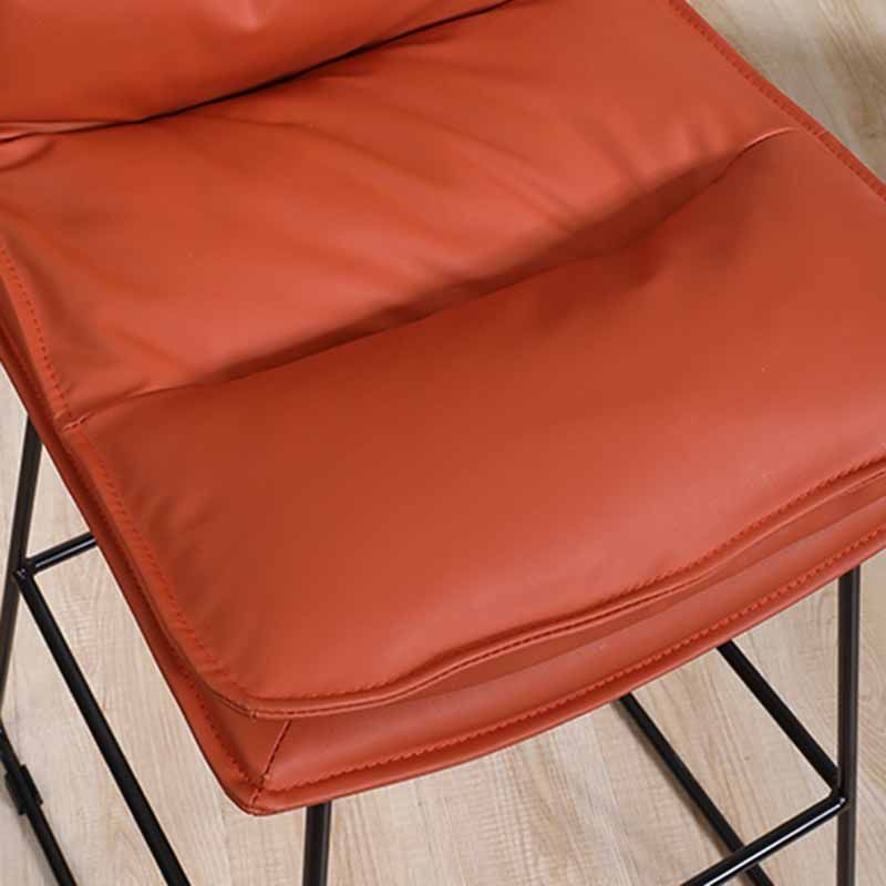 Scandinavian Leather Counter Stools Black Metal Low Back Bar Stools with Footrest