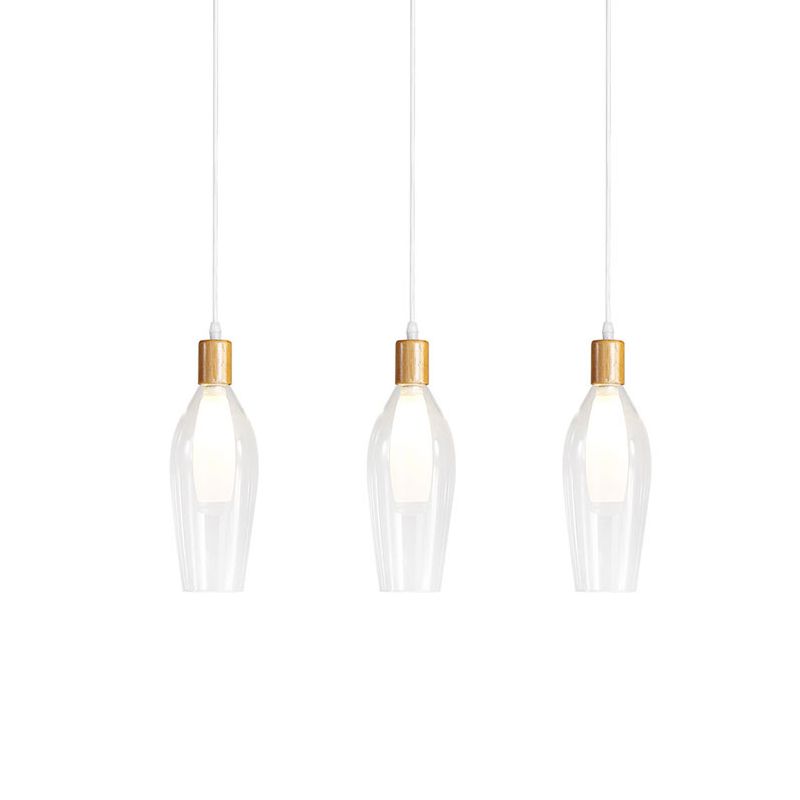 Tulip Clear Glass Multi Light Pendant Chandelier Modern 3-Bulb Wood Hanging Ceiling Lamp