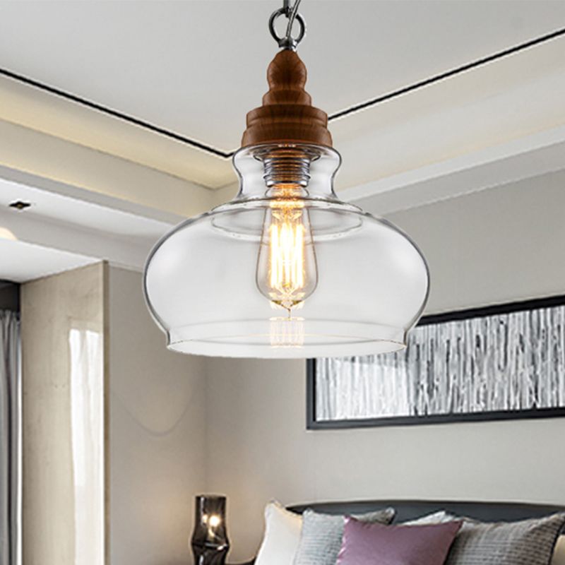 Globe/Bowl/Cone Clear Glass Pendant Lighting Modernist 1 Light Brown Ceiling Lamp Kit with Chain for Restaurant
