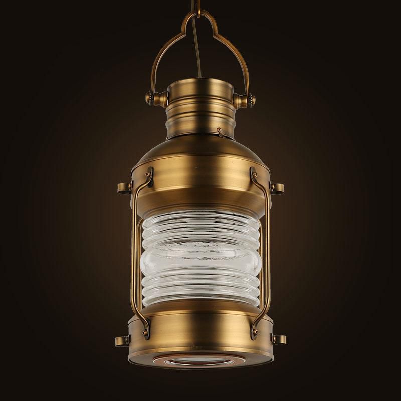 Lantern Cafe Hanging Light Kit Industrial Iron 1 Bulb Gold Suspension Pendant with Clear Glass Shade