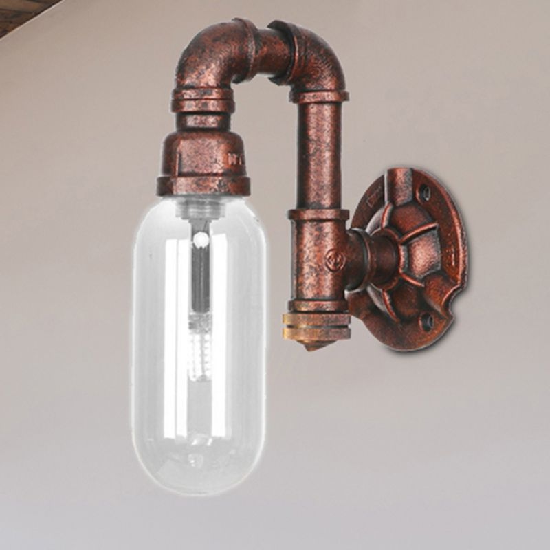 1 Glühbirne klare Glaswandbeleuchtung Industrie verwitterte Kupfer Oval Schlafzimmer Leuchte mit Rohrdesign