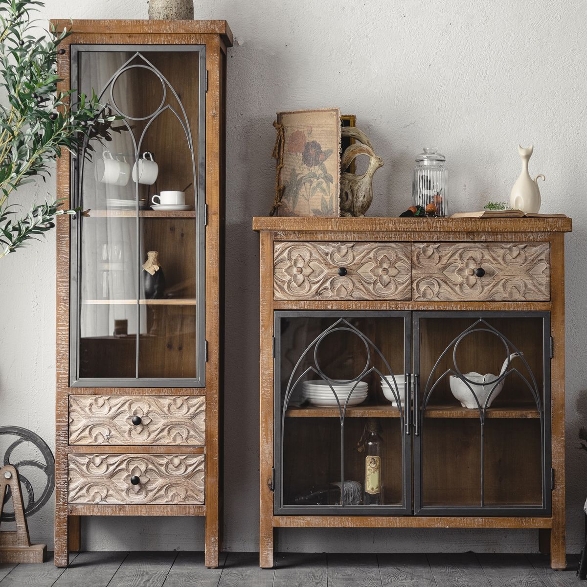 Modern Sideboard Solid Wood Sideboard Cabinet with Doors for Dining Room