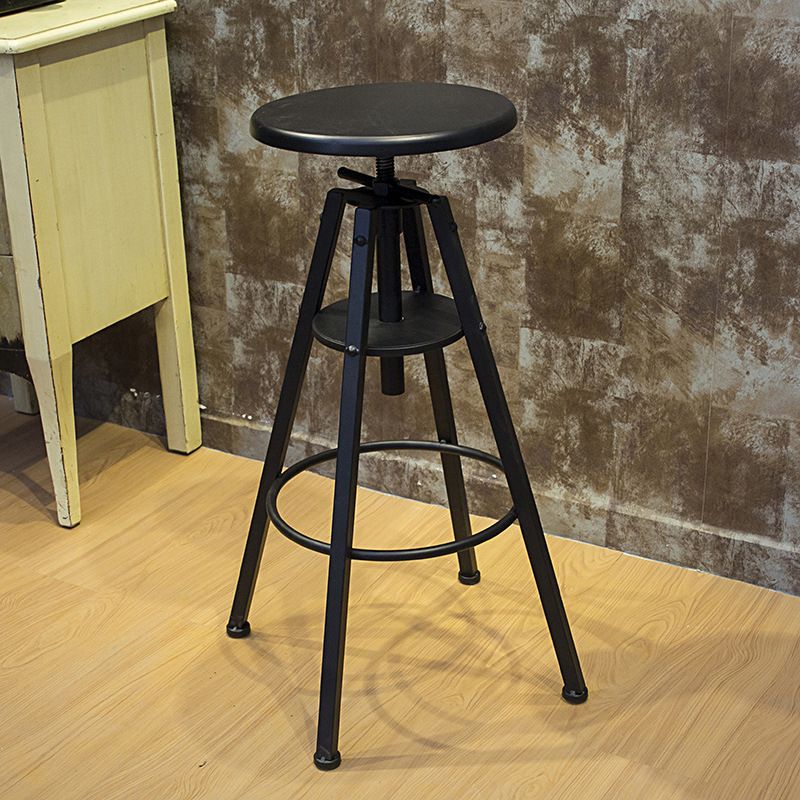 Height Adjustable Metal Barstools Industrial Style Backless Counter Stools Black