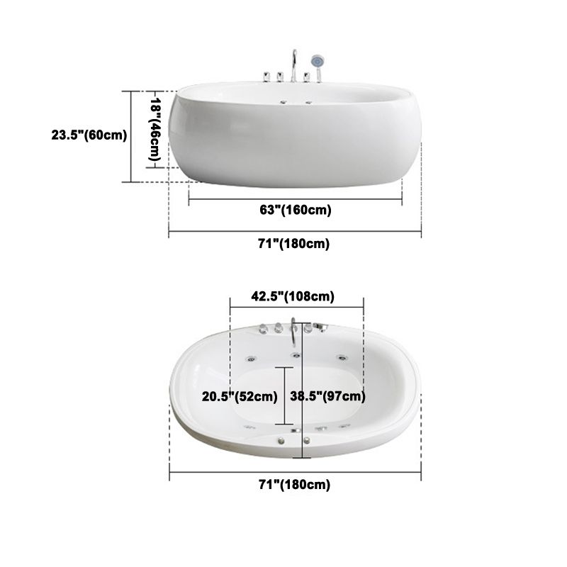 Modern Oval Acrylic Bathtub Hotel Freestanding Bath Tub in White