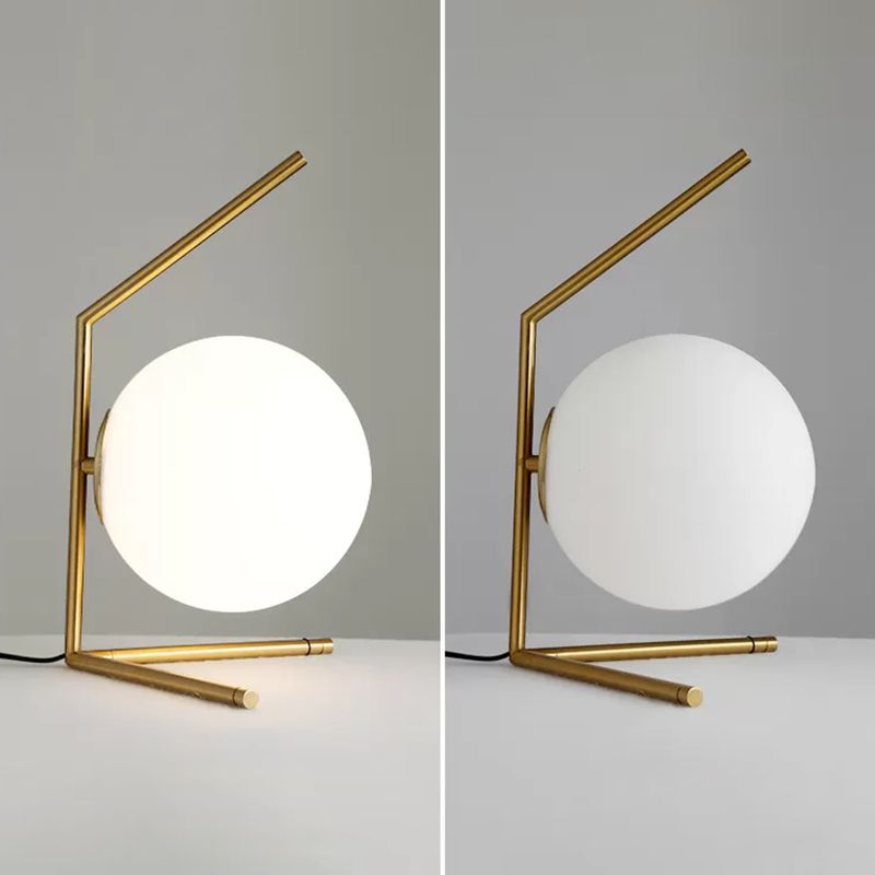 Modern Global Table Light White Glass 1 Light Table Lamp with Metal Backplate