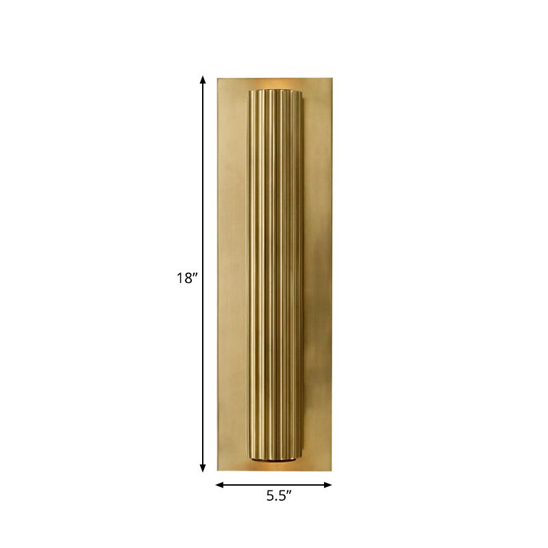Metallic Gold/Black Finish Wall Light 2 Heads Ribbed Tubular Contemporary Indoor Wall Sconce