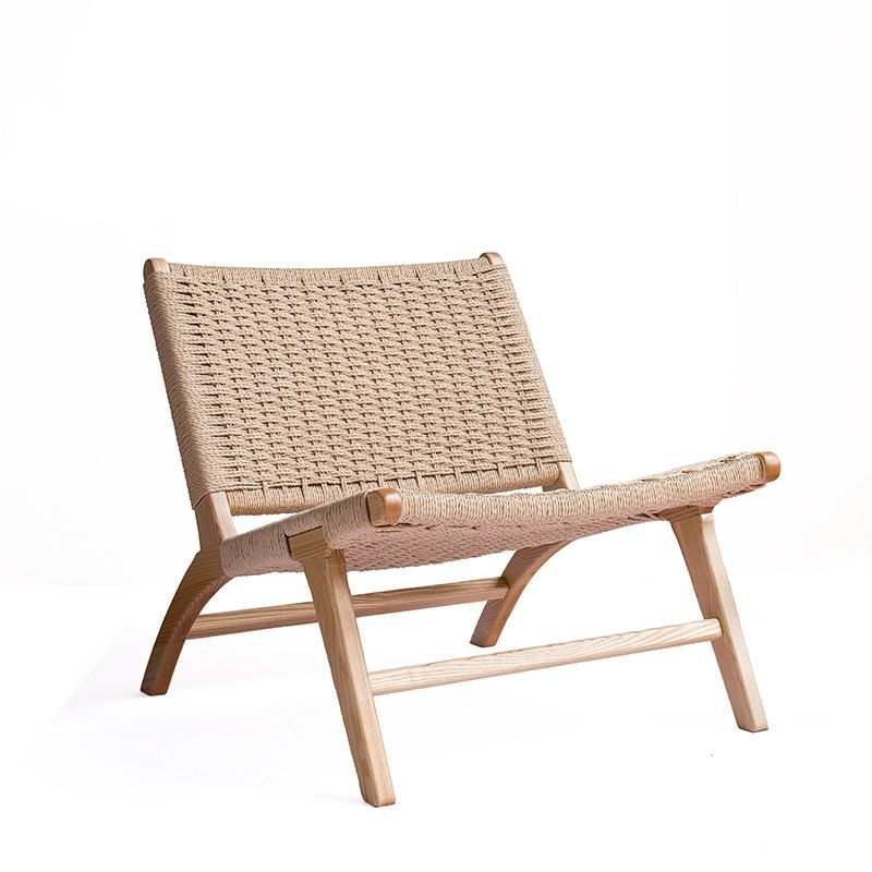 Woven Back Lounge Chair Basic Four Leg Solid Wood Chair for Living Room