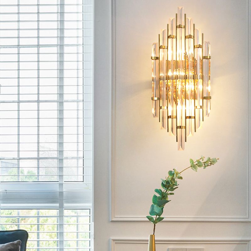 Geometric Gold Wall Lamp in Modern Creative Style Wrought Iron Wall Sconce with Crystal Shade