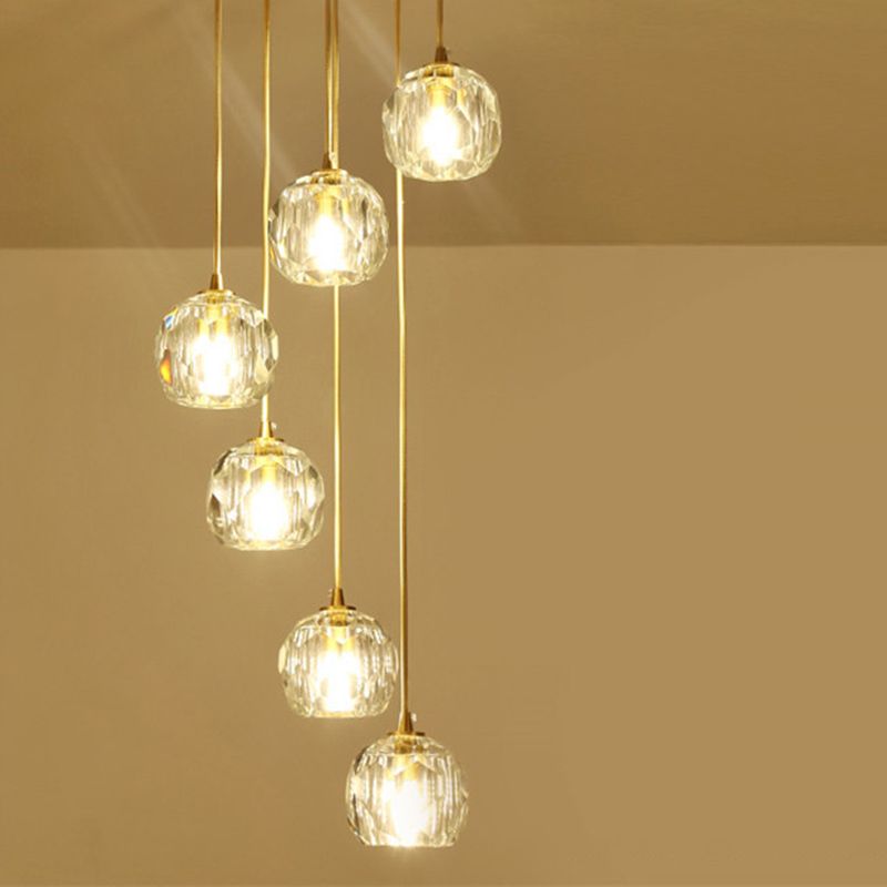 Escaliers en spirale Gold Pendant Lightture Crystal Crystal Nordic Style Hanging Light
