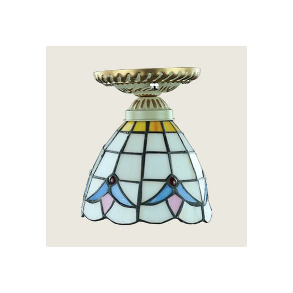 Plafonnier coloré de style Tiffany, vitrail, 1 ampoule, plafonnier encastré avec motif tournesol/queue de paon/lys