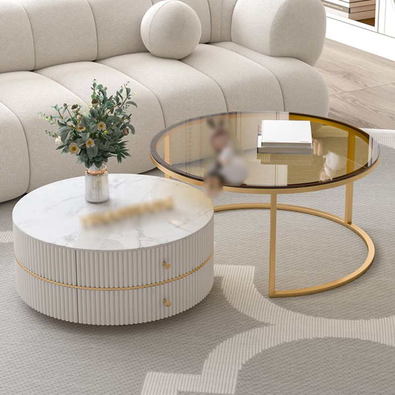 Round Nesting Coffee Table Set Frame Coffee Table with Storage