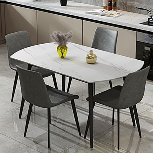 Foldable Sintered Stone Top Dining Table Round Table with Metal Base and 4 Legs