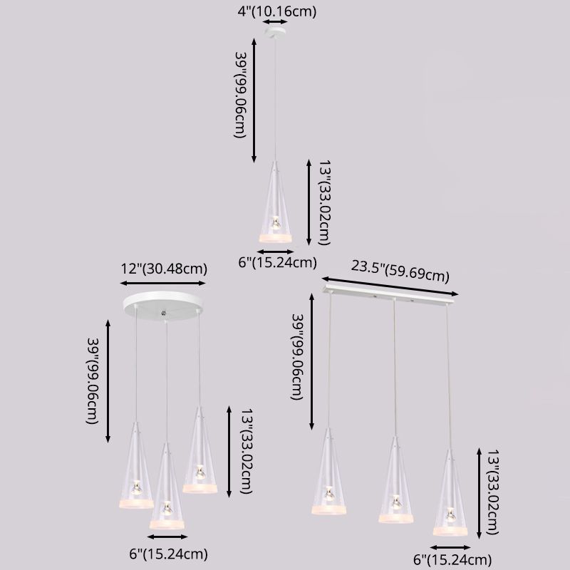 Transparent Glass Conical Pendant Lighting Minimalist White Hanging Light for Dining Room