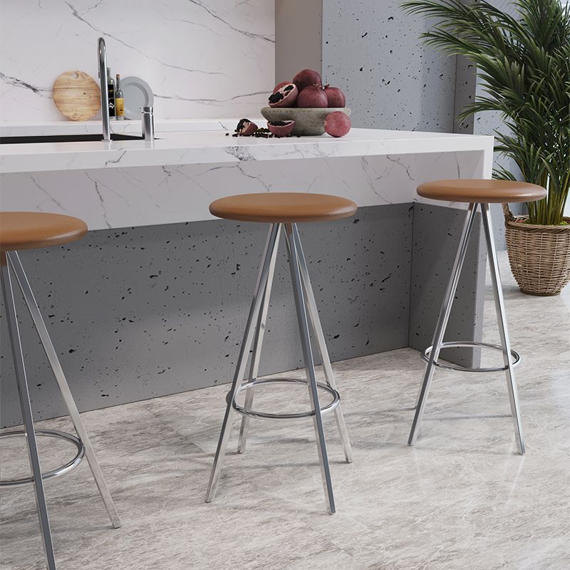 Industrial Style Barstools Leather Seats Metal 3 Legs Counter Stools for Dining Room
