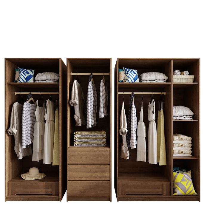 Hinged Wooden Wardrobe Closet with Drawer Modern Storage Cabinet
