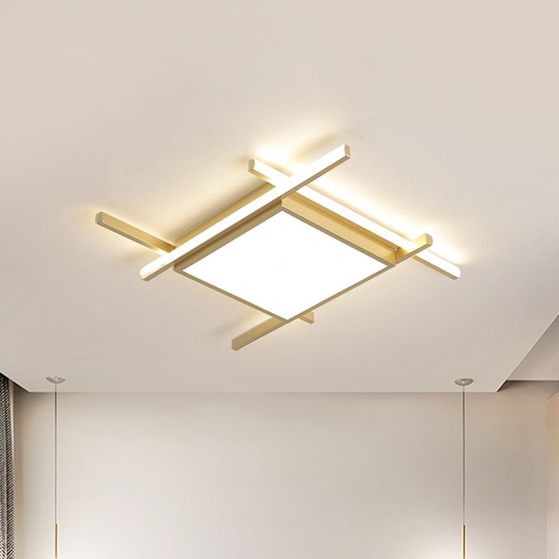 Aluminum Square Flush-Mount Light Fixture Modernism Gold Finish 18"/23" Wide LED Ceiling Lighting in Warm/White Light