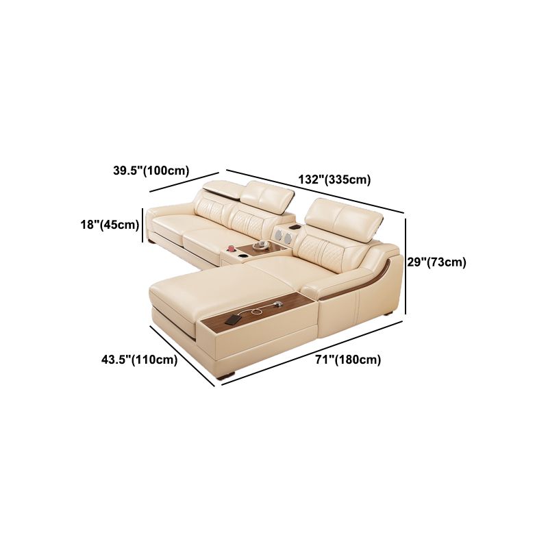 Contemporary Genuine Leather Stain-Resistant Sloped Arms Sofa & Chaise