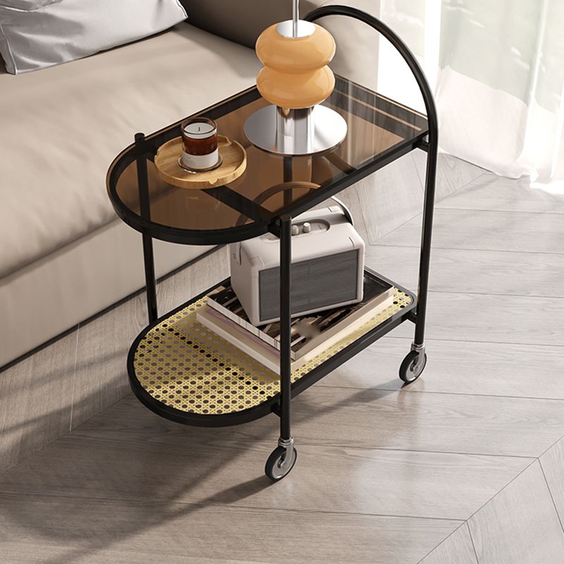 30.3" Tall Tray Top Side Accent Table Elliptical Glass Top End Table with Casters