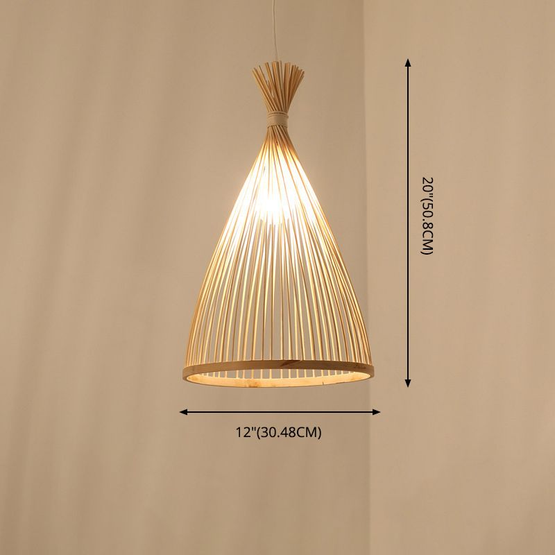 Conical Pendant Light Fixture Chinese Minimalist Bamboo 1 Light Restaurant Suspension Pendant