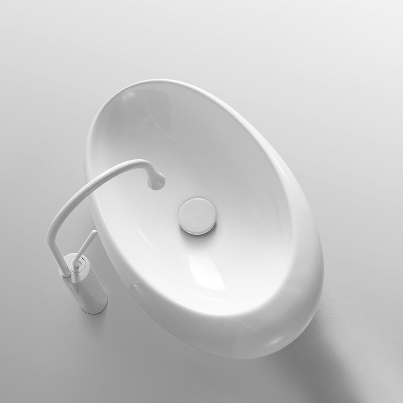 Modern Vessel Bathroom Sink Oval Porcelain with Faucet Vessel Sink