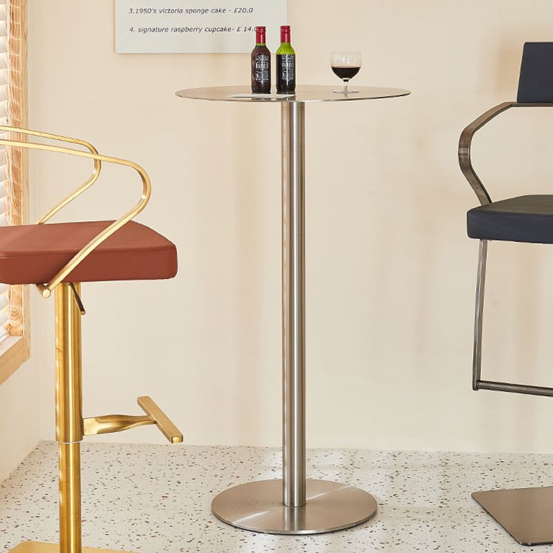 Stainless Steel Round Bar Dining Table Outdoor-Indoor Pedestal Bar Table