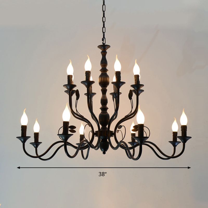 Traditioneller kurviger Armhängung Kronleuchter 10/12/16 Glühbirnen Metall Suspension Anhängerlampe in Schwarz für Wohnzimmer