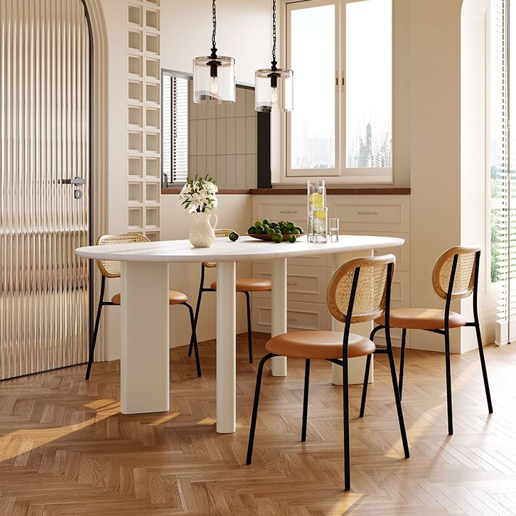 White Oval Dinette Table for Dining Room Stone Top Dining Table