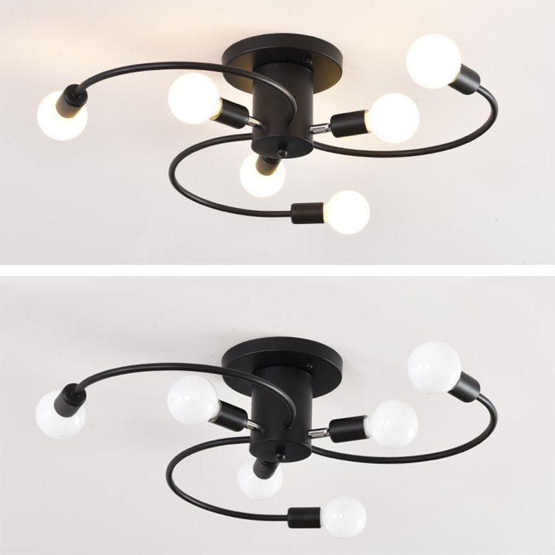Sputnik Semi Flush Light Fixtures Exposed Bulb Metal Ceiling Lamp for Bedroom