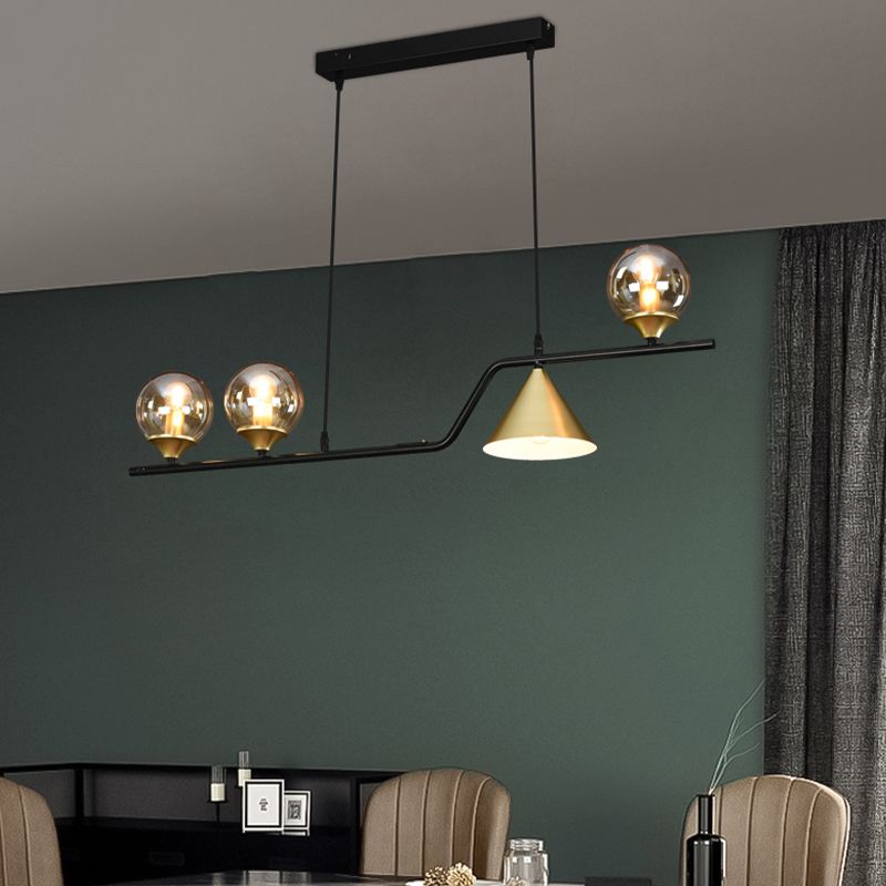 Contemporary Kitchen Island Fixture 4 / 5 / 6 - Light Metal & Glass Ceiling Pendant