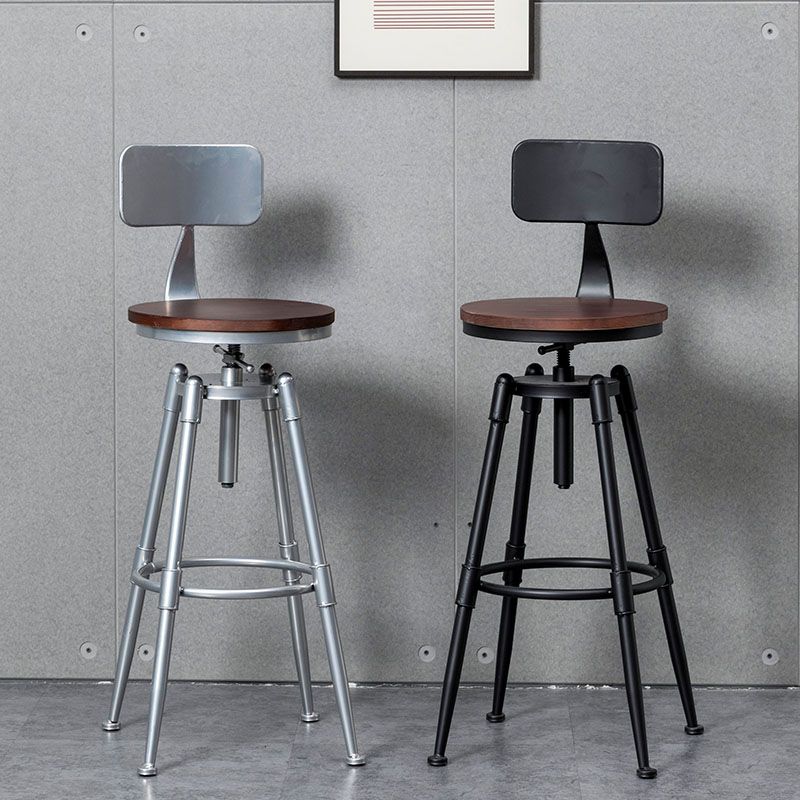 Industrial Iron Adjustable Swivel Barstool Indoor Tall Stool with Round Pine Seat