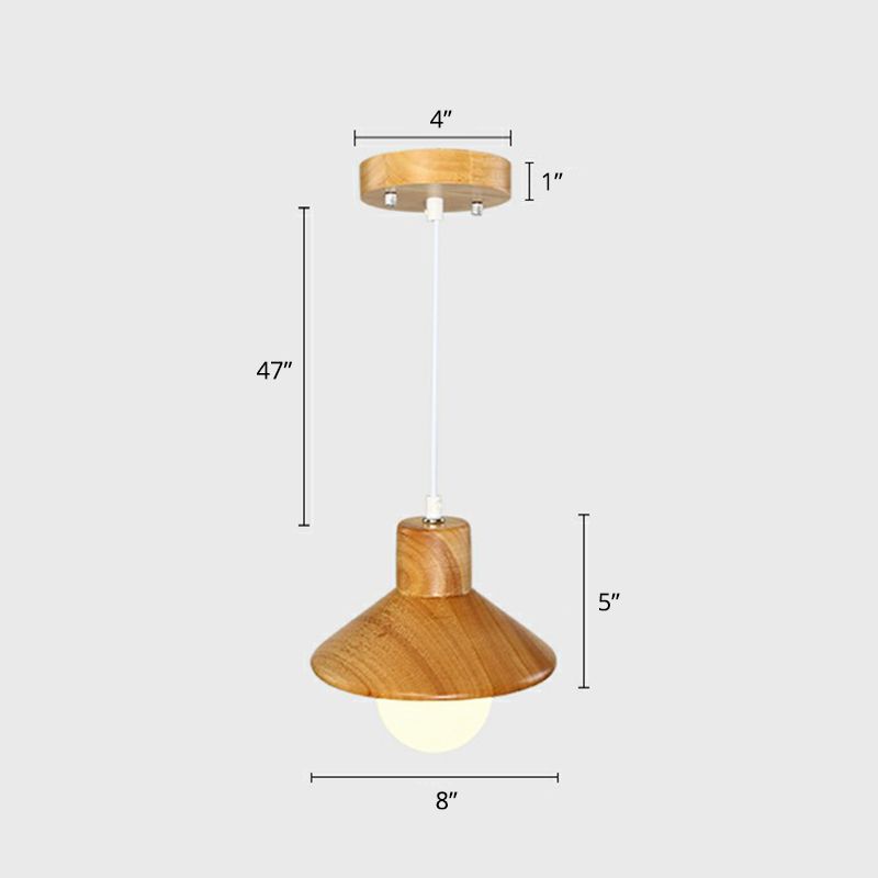 Cone Shaped Restaurant Hanging Lamp Wooden 1 Head Nordic Ceiling Light in Beige-White