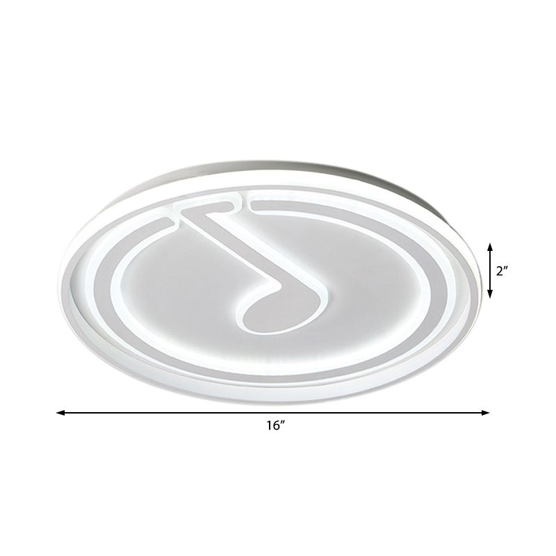 Hedendaagse Witte Flush Plafondlamp met Muzikale Note Acryl LED Plafondlamp voor Kid Slaapkamer