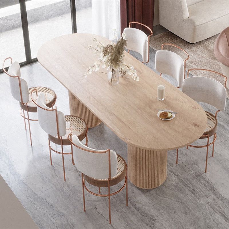 Rectangle Brown Modern Dining Table Solid Wood Table with Double Pedestal Base