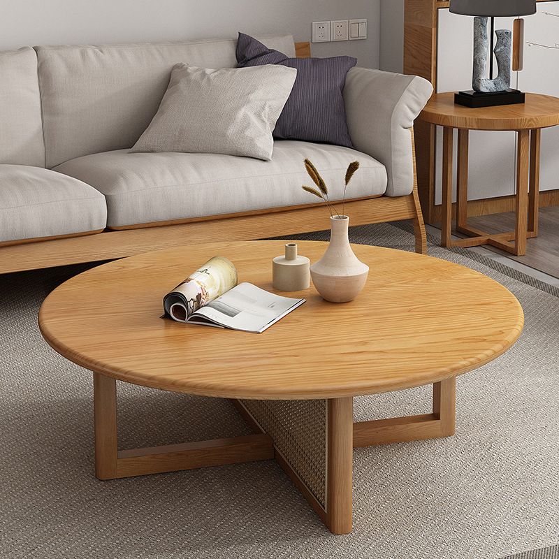 Round Wooden Coffee Table Scandinavian Cross Legs Coffee Table